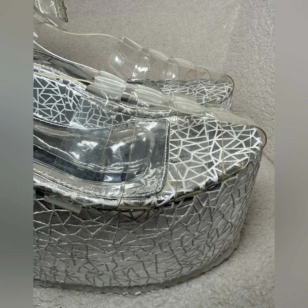 Lemon Drop‎ by Privileged Dolls Kill platform sandals silver white clear 7.5 8